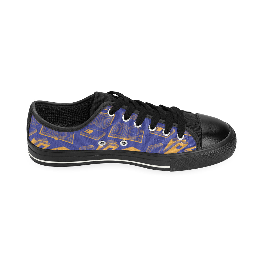 Book Pattern Black Low Top Canvas Shoes for Kid - TeeAmazing
