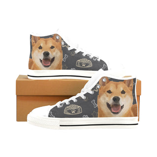 Shiba Inu Dog White Men’s Classic High Top Canvas Shoes /Large Size - TeeAmazing