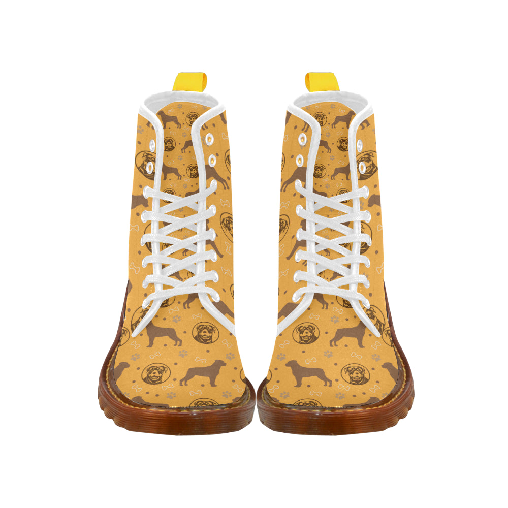 Rottweiler Pattern White Boots For Men - TeeAmazing