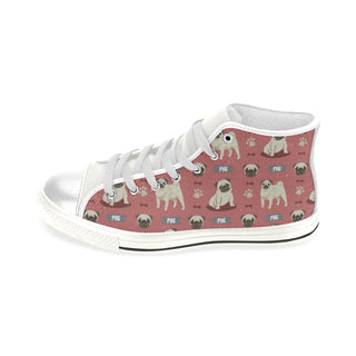 Pug Pattern White Men’s Classic High Top Canvas Shoes - TeeAmazing