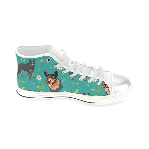 Australian Cattle Dog Flower White High Top Canvas Women's Shoes/Large Size (Model 017) - TeeAmazing