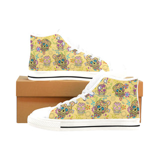 Sugar Skull White Men’s Classic High Top Canvas Shoes /Large Size - TeeAmazing