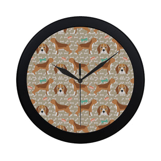 Beagle Pattern Black Circular Plastic Wall clock - TeeAmazing