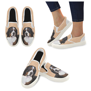 Bernese Mountain White Women's Slip-on Canvas Shoes - TeeAmazing