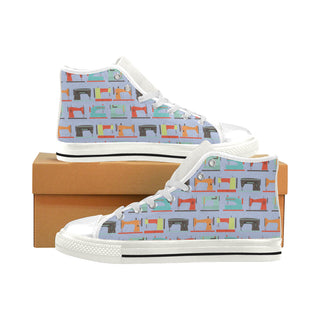 Sewing Machine Pattern White Men’s Classic High Top Canvas Shoes - TeeAmazing