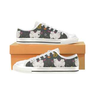 American Eskimo Dog Flower White Canvas Women's Shoes/Large Size (Model 018) - TeeAmazing