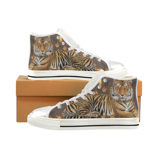 Tiger White Women's Classic High Top Canvas Shoes - TeeAmazing