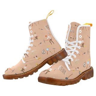 Archaeologist Pattern White Boots For Women - TeeAmazing