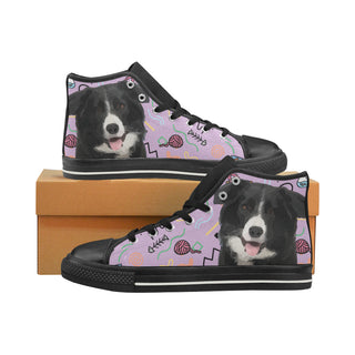 Border Collie Black High Top Canvas Women's Shoes/Large Size - TeeAmazing