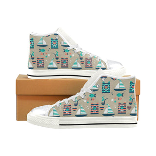 Sailing White High Top Canvas Shoes for Kid - TeeAmazing