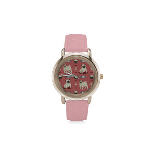 Pug Pattern Women's Rose Gold Leather Strap Watch - TeeAmazing