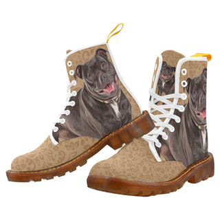 Staffordshire Bull Terrier Lover White Boots For Men - TeeAmazing