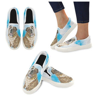 English Bulldog Water Colour No.1 White Women's Slip-on Canvas Shoes - TeeAmazing