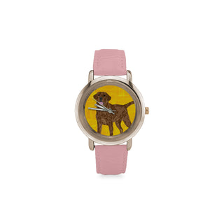 Chocolate Labrador Women's Rose Gold Leather Strap Watch - TeeAmazing