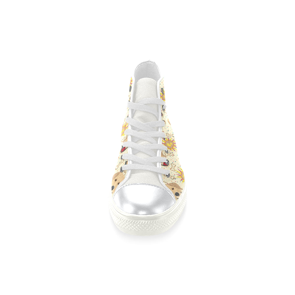Golden Retriever Pattern White High Top Canvas Women's Shoes/Large Size - TeeAmazing