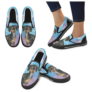 Dachshund Water Colour No.1 Black Women's Slip-on Canvas Shoes/Large Size (Model 019) - TeeAmazing