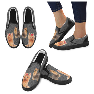 Yorkie Lover Black Women's Slip-on Canvas Shoes - TeeAmazing