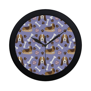 Basset Hound Pattern Black Circular Plastic Wall clock - TeeAmazing