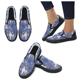 Alaskan Malamute Flower Black Women's Slip-on Canvas Shoes - TeeAmazing