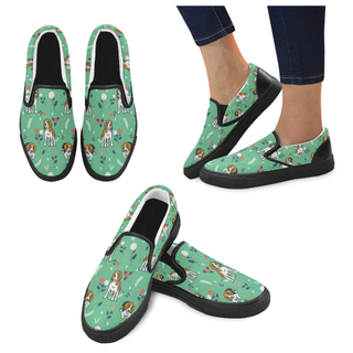 Beagle Flower Black Women's Slip-on Canvas Shoes - TeeAmazing