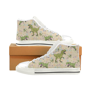 T-Rex Pattern White Men’s Classic High Top Canvas Shoes - TeeAmazing