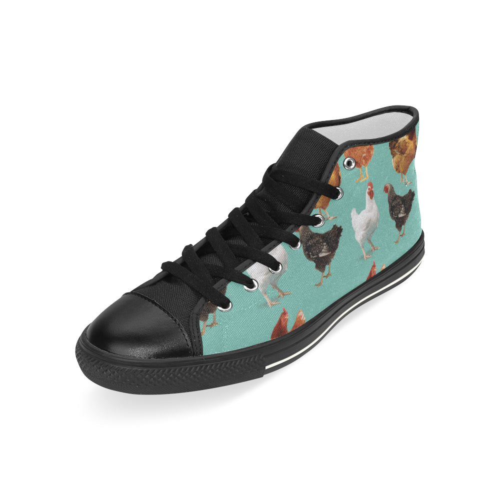 Chicken Pattern Black Men’s Classic High Top Canvas Shoes - TeeAmazing