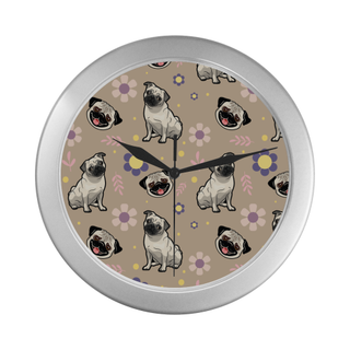 Pug Flower Silver Color Wall Clock - TeeAmazing