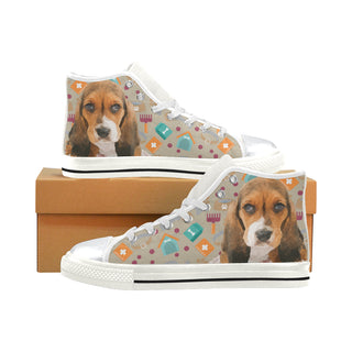 Basset Hound White High Top Canvas Shoes for Kid - TeeAmazing