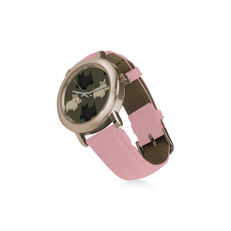 Scottish Terrier Women's Rose Gold Leather Strap Watch - TeeAmazing