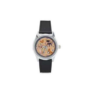 Chihuahua Flower Kid's Stainless Steel Leather Strap Watch - TeeAmazing
