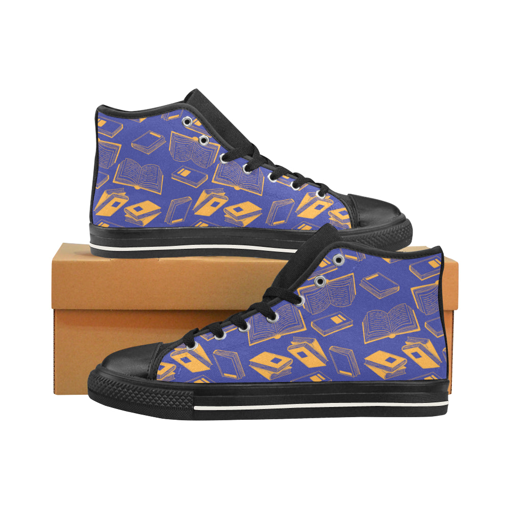 Book Pattern Black Men’s Classic High Top Canvas Shoes /Large Size - TeeAmazing