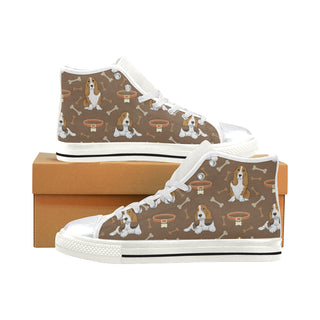 Basset Fauve White High Top Canvas Shoes for Kid - TeeAmazing