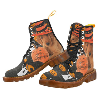 Golden Retriever Halloween Black Boots For Men - TeeAmazing