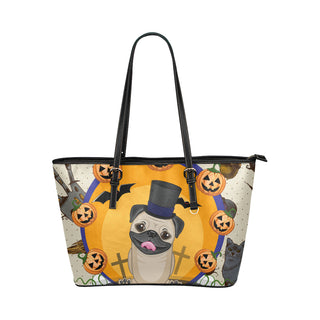 Pug Halloween Leather Tote Bag/Small - TeeAmazing