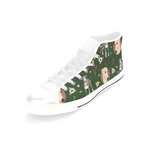 Greyhound Flower White Men’s Classic High Top Canvas Shoes /Large Size - TeeAmazing