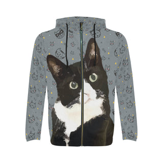 Tuxedo Cat All Over Print Full Zip Hoodie for Men - TeeAmazing