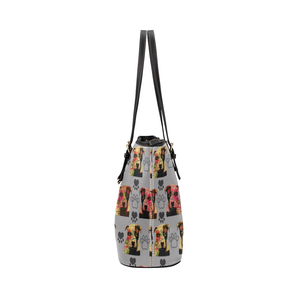 Pit Bull Pop Art Pattern No.1 Leather Tote Bag/Small - TeeAmazing