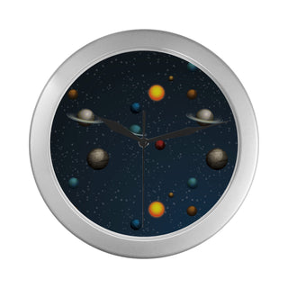 Planet Pattern Silver Color Wall Clock - TeeAmazing