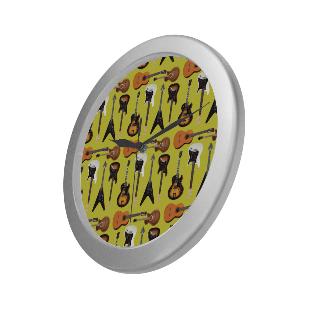 Guitar Pattern Silver Color Wall Clock - TeeAmazing