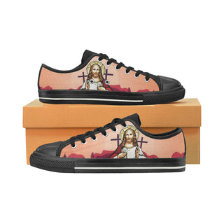 Jesus Black Low Top Canvas Shoes for Kid - TeeAmazing