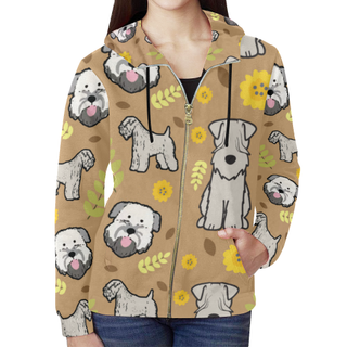 Soft Coated Wheaten Terrier Flower All Over Print Full Zip Hoodie for Women (Model H14) - TeeAmazing