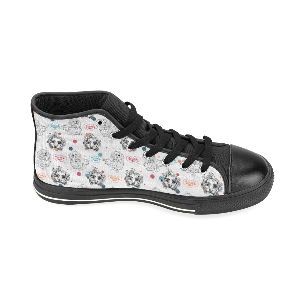 Maltese Pattern Black High Top Canvas Women's Shoes/Large Size - TeeAmazing