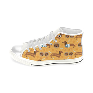 Dachshund Pattern White Men’s Classic High Top Canvas Shoes - TeeAmazing