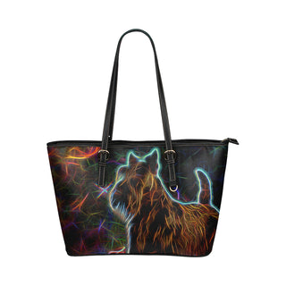 Scottish Terrier Glow Design 2 Leather Tote Bag/Small - TeeAmazing