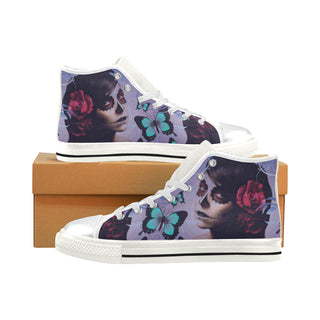 Sugar Skull Candy White High Top Canvas Women's Shoes/Large Size - TeeAmazing