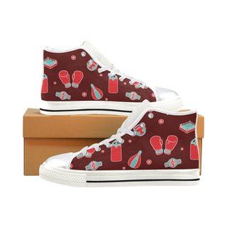 Boxing Pattern White High Top Canvas Shoes for Kid - TeeAmazing