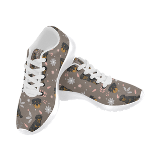 Rottweiler Flower White Men's Running Shoes/Large Size (Model 020) - TeeAmazing