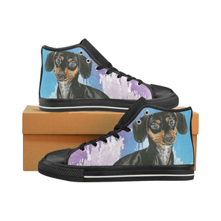 Dachshund Water Colour No.1 Black High Top Canvas Shoes for Kid - TeeAmazing