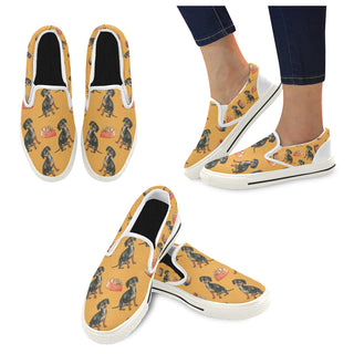 Dachshund Water Colour Pattern No.1 White Women's Slip-on Canvas Shoes/Large Size (Model 019) - TeeAmazing