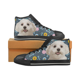 Maltese Black High Top Canvas Shoes for Kid - TeeAmazing